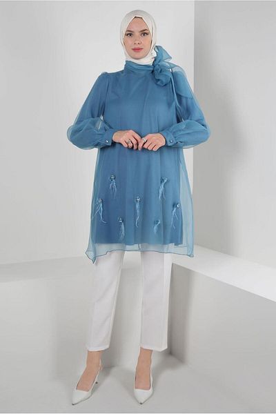 Alvina Tunic with Tie Collar and Accessory Detail - 43577