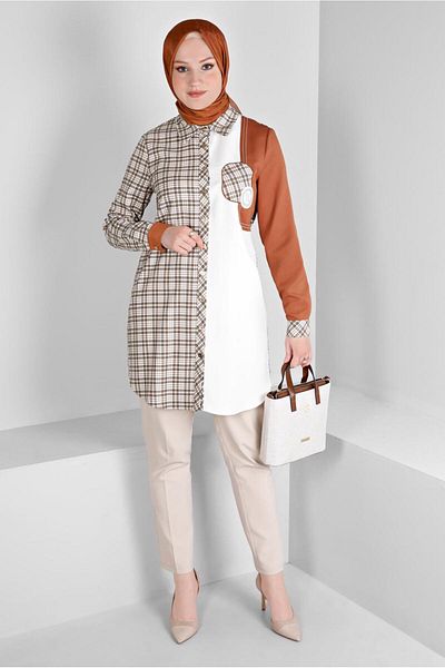 Alvina PLAID PATTERNED TWO COLOR TUNIC 43396