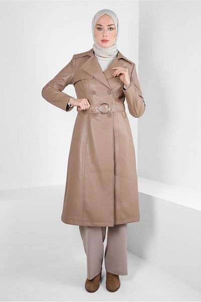 Alvina BELTED FUNNY LEATHER TRENCH COAT 10692