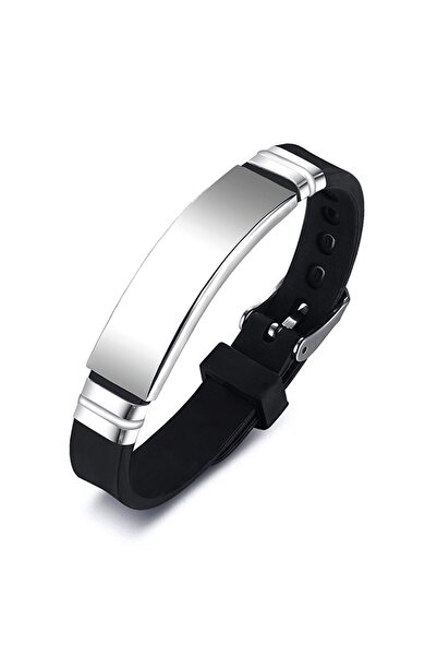 Choice 21cm blank 3 Blank Stainless Steel Bracelet Sport Black Silicone Adjus...
