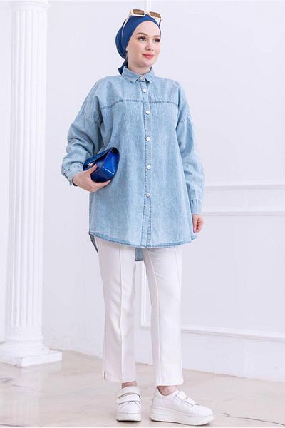 TRENDTESETTÜR Cămașă și tunică din denim de bumbac albastru T 8612
