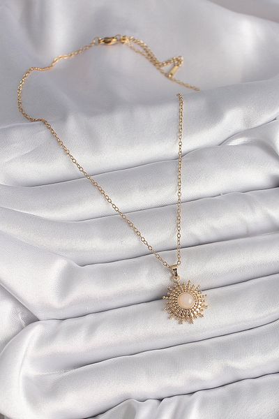 Skygo 316L Steel Gold Color Chain White Enamel Sun Model Women's Necklace - Tj-Bko9720