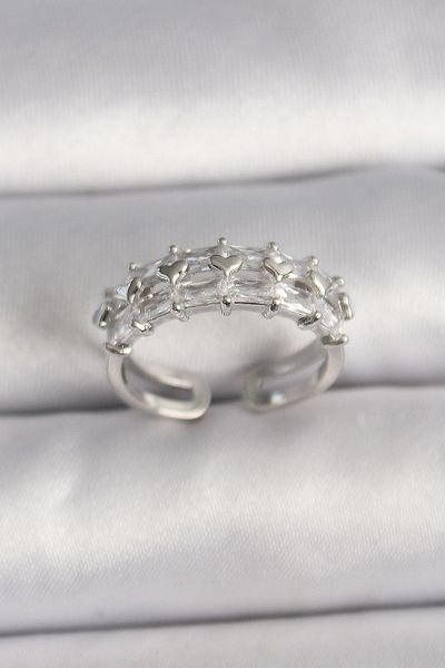 Skygo Brass Silver Color Zircon Stone Adjustable Ring - Tj-Byk3544