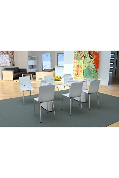 Metallica Concept Casella Dalmi Krom Ayak Plastik Sandalye Mutfak Salon Çalışma Sandalyesi Beyaz 4 Lü Takım