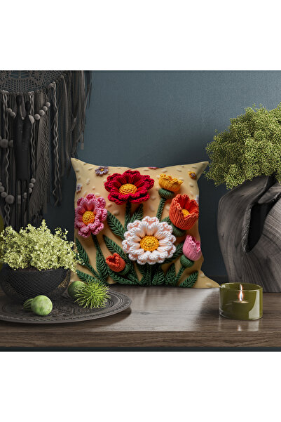 Ahsen Dekoratif Knitted Patterned 3D Look Digital Printing Velvet 4-Piece Throw Pillow Cover Set That Will Bring Different Air to Your Home