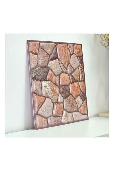 Flippy Set 10 Placi Tapet Flippy 3D 30x30 cm PVC Varf Piatra Suprafata 0.9 mp Autoadeziv Caramiziu