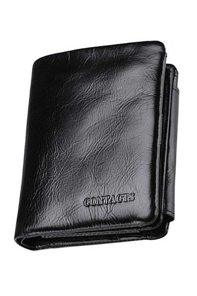 Generic CONTACTS Leather Trifold Wallet Black