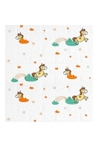 Flippy Σετ 10 πλακιδίων ταπετσαρίας Flippy 3D, 70x77 cm, 3 mm, πολυαιθυλένιο, τύπου τούβλου με μονόκερους, 5,3 τ.μ., λευκό