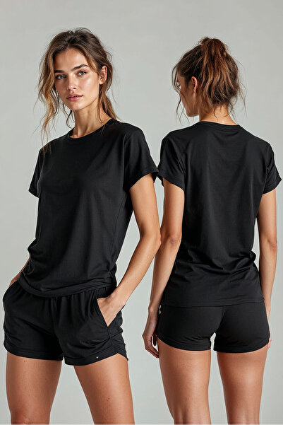 JOLT Femei basic Negru simplu tricou Model Nr.: 001