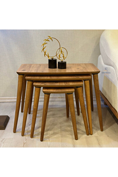 Evmob Dörtlü Zigon Sehpa Takımı – Ceviz Renk – MDF Tabla & Gürgen Ayak – Alet...