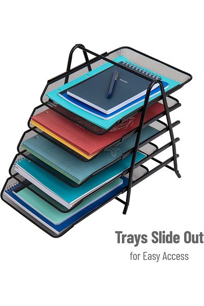 COOYA Desk Organizer with 5 Sliding Trays & a Handle,for Letters,Documents,Mail,Files,Paper,34x29x36cm