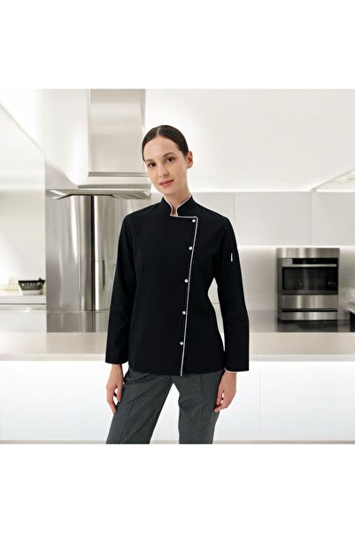 Dinçer Atakan İş Elbiseleri Chefpro Elite Women's Black Chef Jacket Cook Clot...