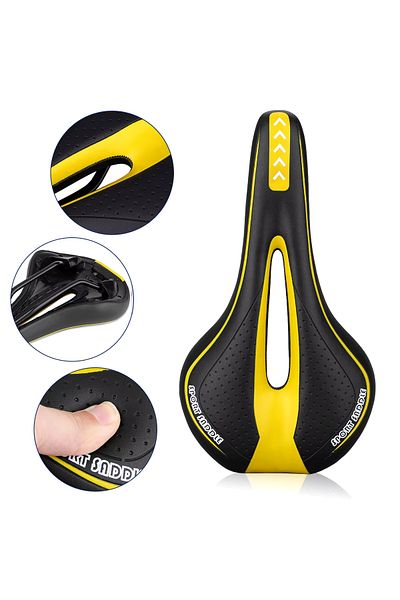 Choice Yellow Mountain Road Bike Seat Comfortable Soft Cycling Cushion Exercise Bike Saddle PU Leather Gel