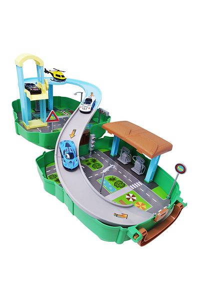 Salamandra 2 in 1 Set, Backpack and Track with 3 Metal Cars and Helicopter, 37 pieces