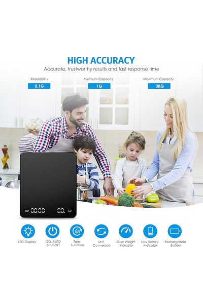 COOYA Kitchen Scale, Coffee Scale with Timer, LCD Backlight Display, High Accuracy, 0.1g Precision Sensor
