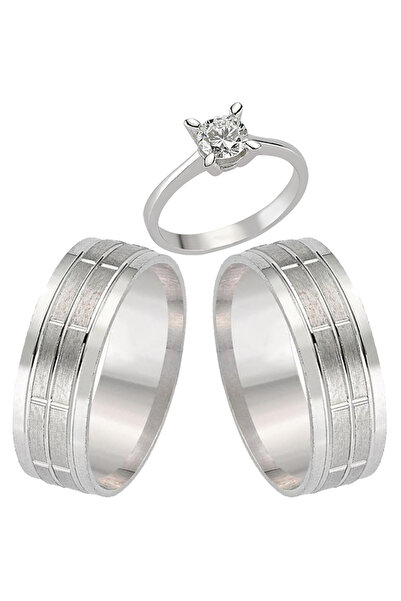 Takı Dükkanı Çizgili Spor Gümüş Alyans Çifti Söz Nişan Yüzüğü Tek Taş Hediyel...