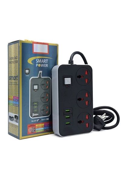 Smart Power كابل تمديد قوي بثلاثة منافذ USB و3 منافذ