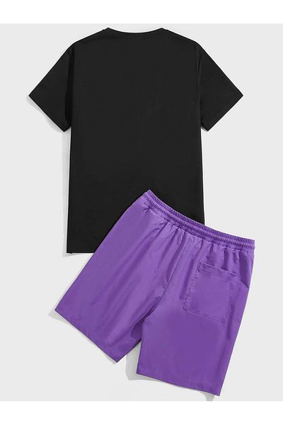 PENTHİLUS Tricou cu mânecă scurtă și pantaloni scurți tricotați cu șireturi pentru bărbați, cu imprimeu cu urs de desene animate, pentru vară