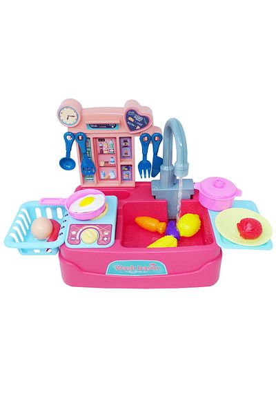 Salamandra Bucatarie Roz, cu Robinet functional, 17 accesorii incluse, SALAMANDRA KIDS®