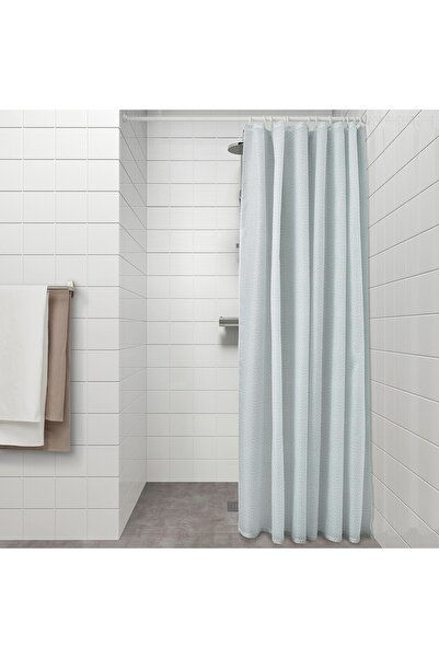 IKEA RÅNEÄLVEN Shower Curtain, White/Turquoise, 180 x 200 cm