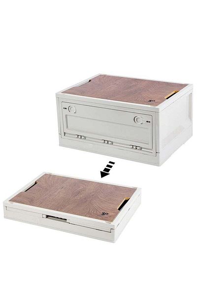 COOYA Collapsible Storage Box, With Wooden Lid, High Quality Plastic, For Camping, Car Storage