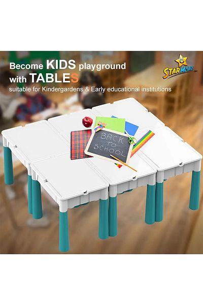 StarMarz -Multifunctional Building Block Table 4 In 1, White/Cyan/Orange/Yellow