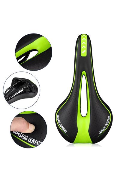 Choice Green Mountain Road Bike Seat Comfortable Soft Cycling Cushion Exercise Bike Saddle PU Leather Gel F