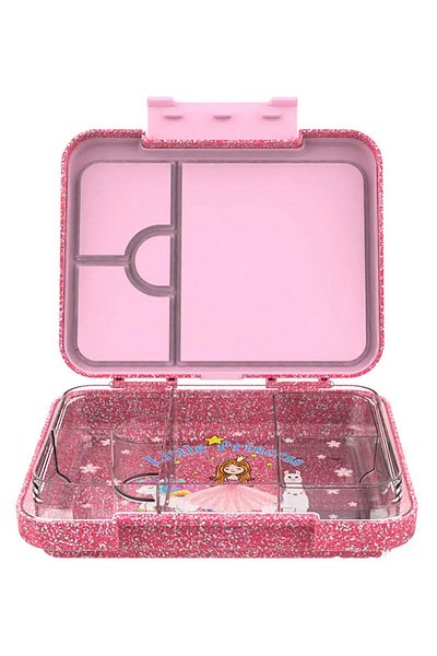 StarMarz Bento Glitter Lunch Box For Kids| 4–6 Compartments, Sandwich Cutters, Fruit Pickers, 1195ml-pink