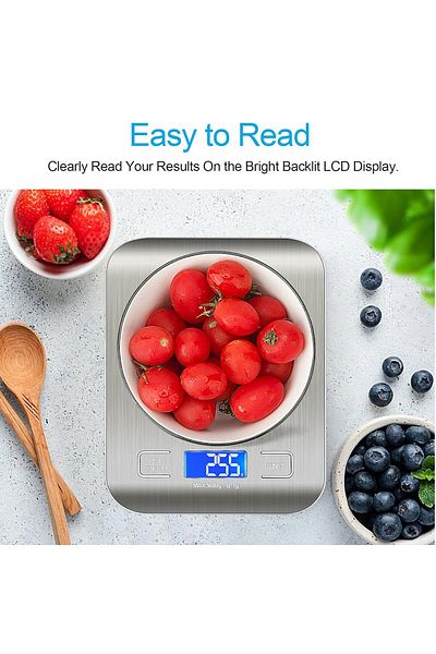 COOYA ميزان طعام، ميزان وزن بالجرام والأونصات، شاشة LCD، فولاذ مقاوم للصدأ 304