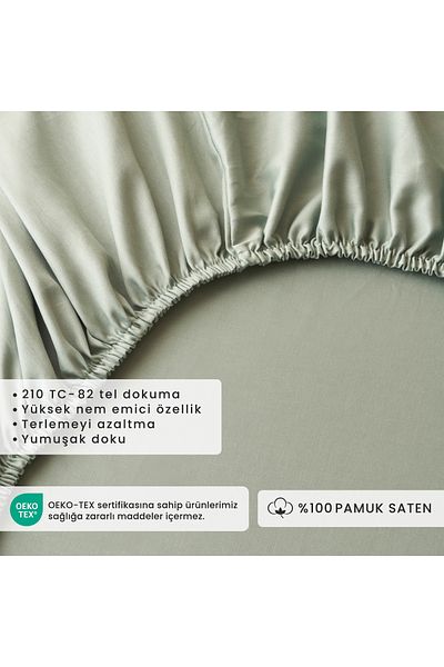 Bella Maison 100% Cotton Satin Supreme King Size Fitted Sheet Dark Green (180X200X35 cm)