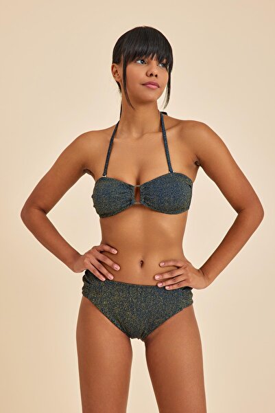 Amarelle Maldives Navy Blue Strapless Lurex Fabric Tie-Up Padded Bikini Top
