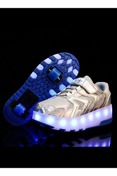 ETG Breathability Roller Shoes USB Charge Girls Boys Sneakers with Wheels LED Roller Skates Shoes