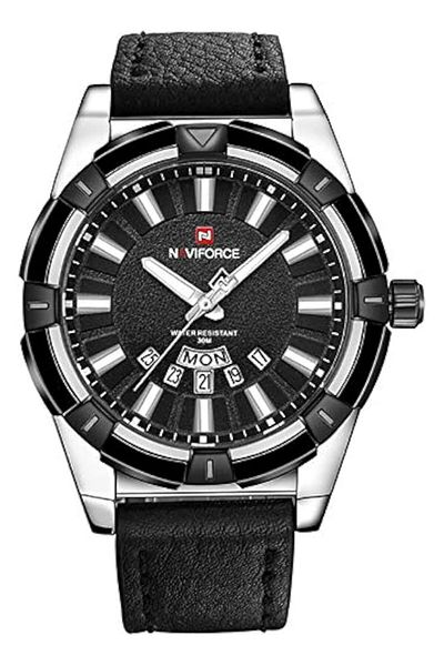 Generic Naviforce Casual Watch For Men Analog Leather Nf9118 Black Silver