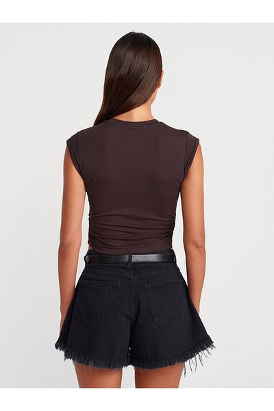 Dilvin 30899 Top with Shirring Detail - Dark Brown