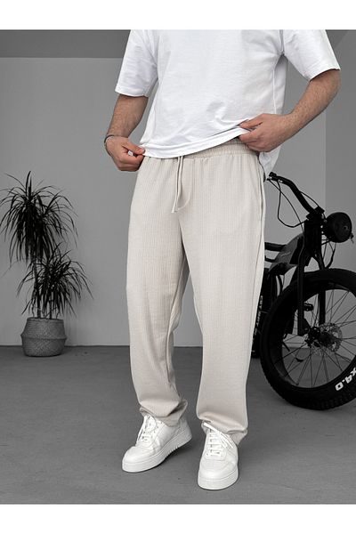 BYBASICMAN Beige Embossed Pipe Leg Trousers Ke-5030