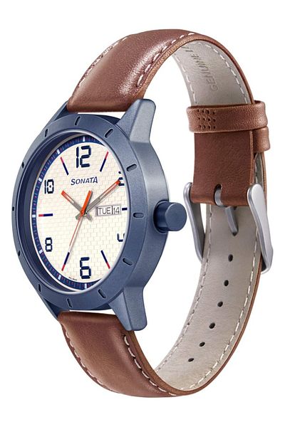 Generic Sonata Nxt Water Resistant White Dial Analog Watch With Calendar For Men 7137Al03