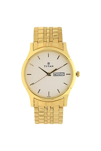 Generic ساعة تيتان كاريشما للرجال أنالوج بمينا أبيض Nl1636Ym01 Np1636Ym01 ذهبية