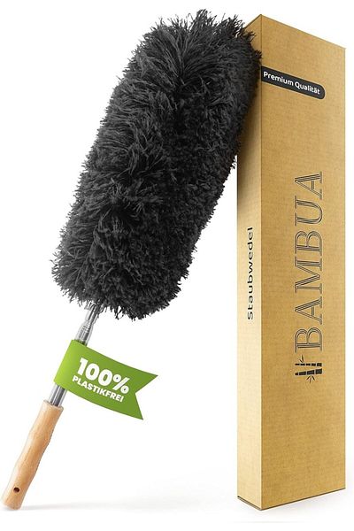 Bambua Pamatuf cu maner extensibil Bambua, microfibra/metal/bambus, negru/natur, 140 cm