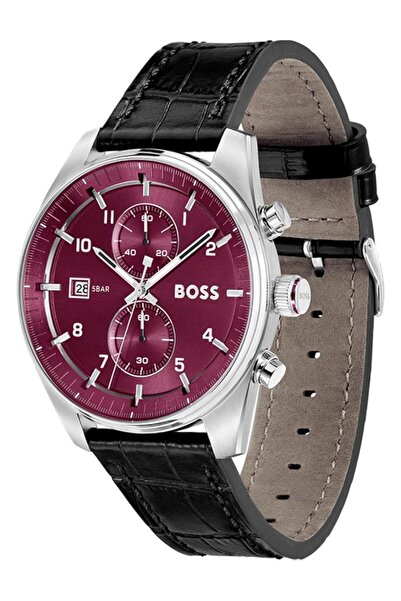 erorex Skytraveller Mens Burgundy Dial Stainless Steel Watch 1514193