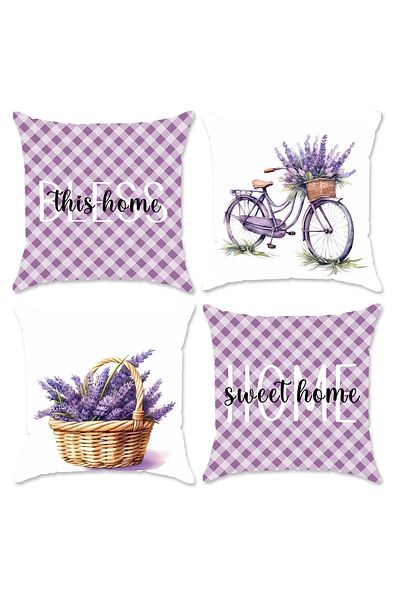 Evmila Set de 4 huse de pernă din catifea cu tematică de primăvară, 43x43 cm, imprimare pe două fețe