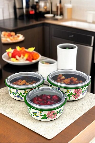 İnci Emaye No. 14 - 16 - 18 Enameled Storage Container Set of 3
