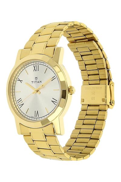 Generic Titan Analog Silver Dial Men Watch Nl1644Ym01 Np1644Ym01 Stainless Steel Gold Strap