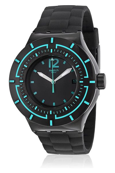 Generic Swatch Dark Water Black Dial Black Silicone Mens Sports Watch Suub403