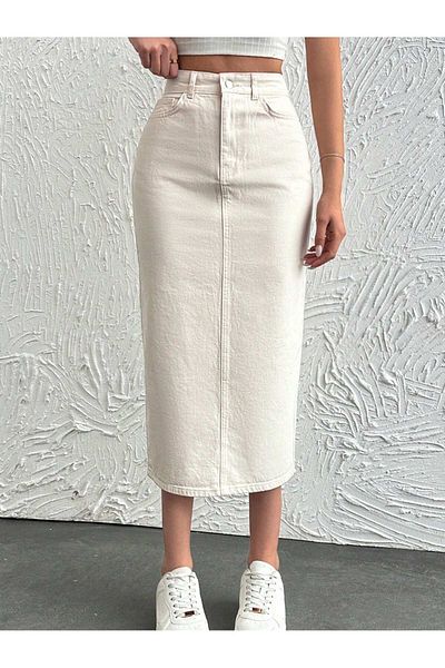 Dema Women's Cotton Ecru Denim Skirt