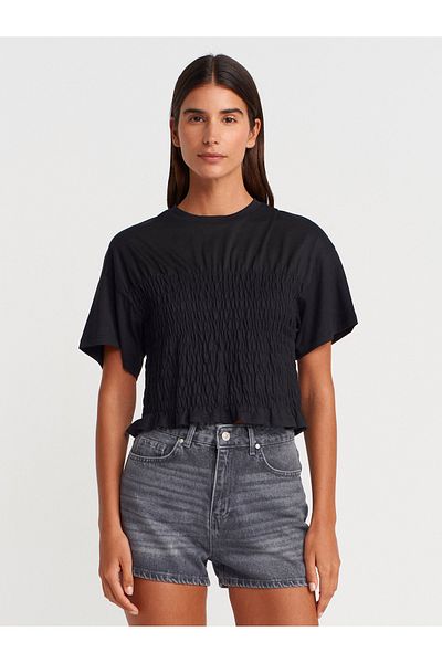 Dilvin 31716 Crew Neck Gimped T-Shirt-Black