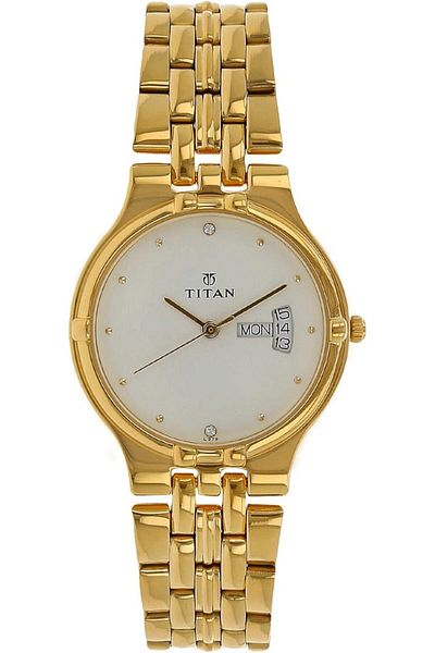 Generic Titan Karishma Men Water Resistant White Dial With Golden Stainless Steel 1107Ym07