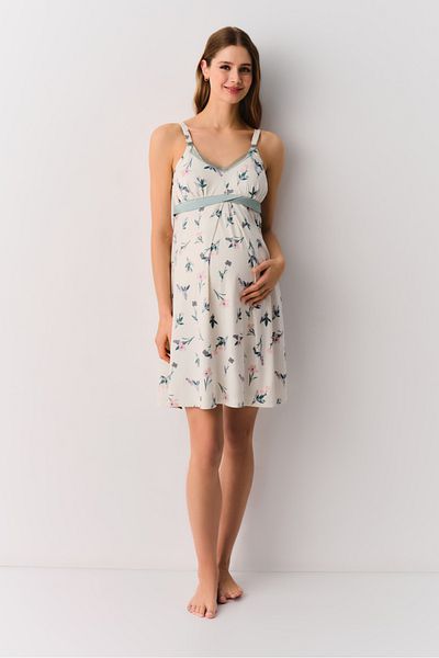 SUWEN Green Flower Maternity Maternity Nightgown