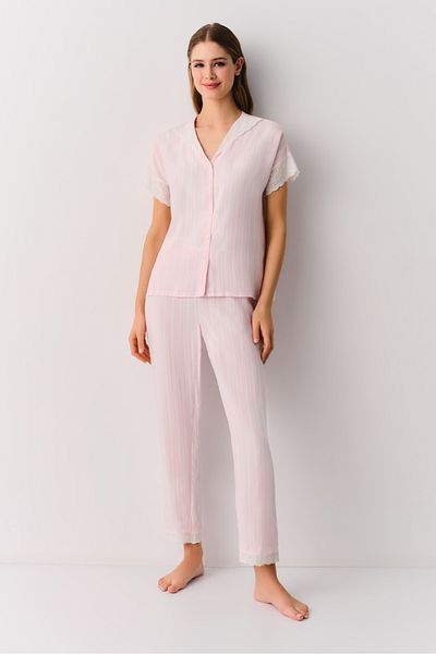 SUWEN Pink Line Masculine Pajama Set