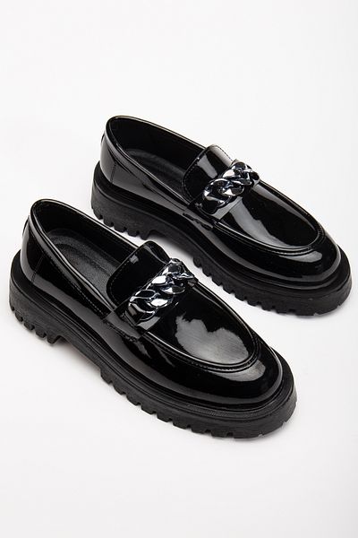Zegeshoes Дамски мокасини с черни мокасини с дълги подметки и вериги