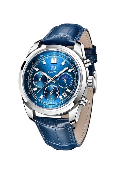 Generic By Benyar Mens Watches Multifunction Chronograph Date Quartz Watch For Men Stainless Steel Analog